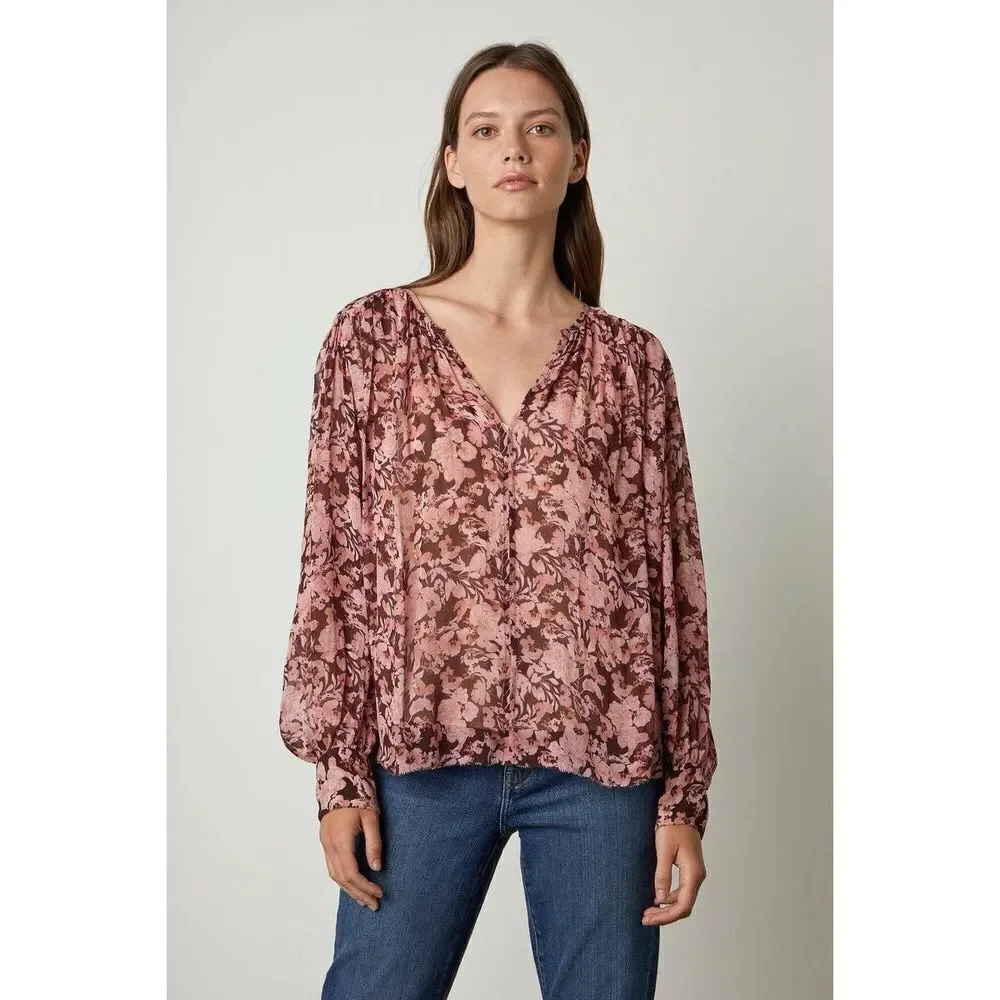 Velvet Miley Printed Boho Blouse Pink Floral Size XS